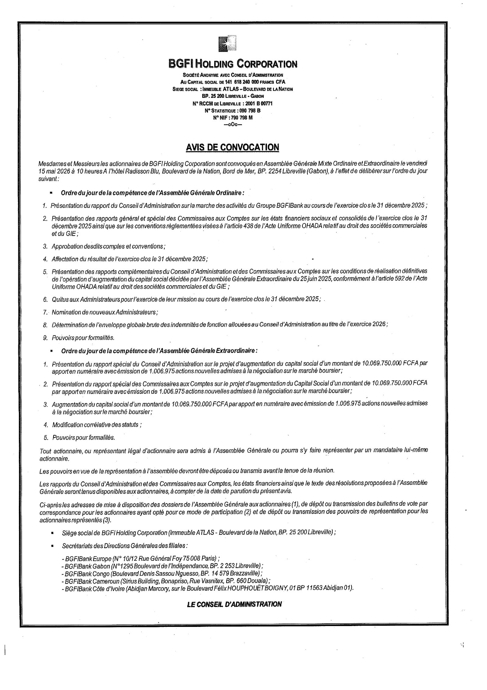 Assemblée Générale Mixte Ordinaire - Mai 2026